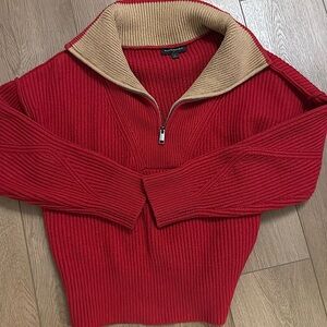 Red Cotten/Wool mix Banana Republic 1/4 zip chunky sweater
